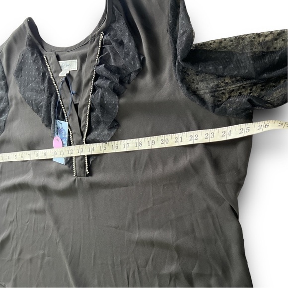 LIBBY Edelman Black Rhinestone V-Neck Sheer Long Sleeve Formal Top Size XXL NWT - Picture 15 of 17